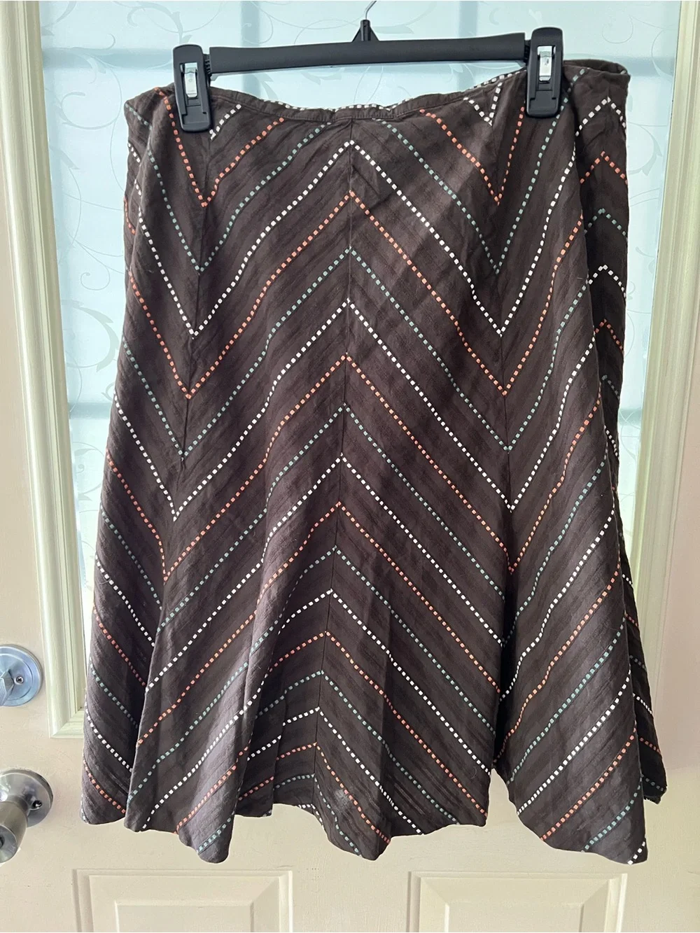 Vintage Tribal sz 12 brown a line chevron lined 💯 cotton skirt.